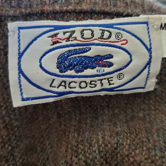 Izod Lacoste Mens Large Sweater Brown Pullover V Neck Retro 80s 1980s Vintage - Picture 6 of 8